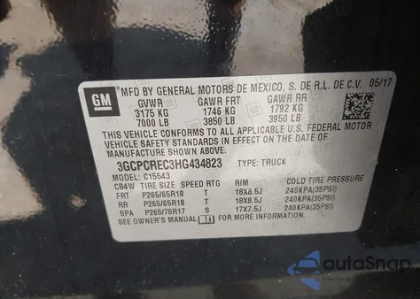 2017 Chevrolet Silverado 1Lt from USA, damaged, VIN 3GCPCREC3HG434823